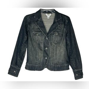 Talbots Petites Black Dark Wash Denim Jacket Pockets Rustic Women's 6